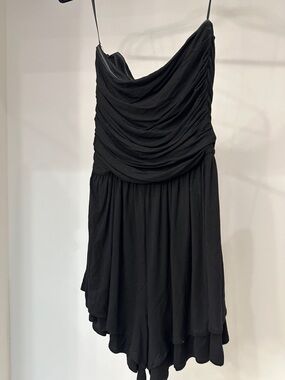 Pink Lily small Black Strapless Draped Cowl Romper. Like new
